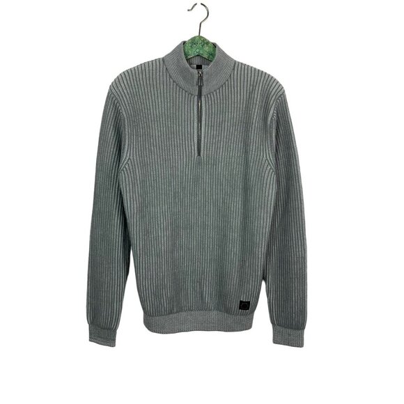 Topman Gray Ribbed Half Zip Sweater Pullover Long Sleeve Knit Large - Picture 1 of 5